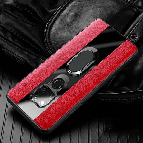 Funda Silicona Goma de Cuero Carcasa con Magnetico Anillo de dedo Soporte T01 para Huawei Mate 20 X 5G Rojo