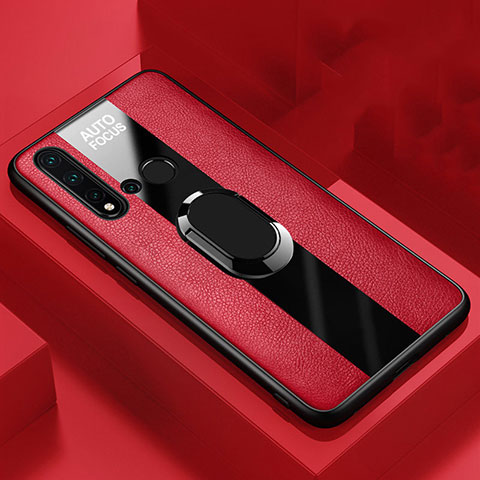 Funda Silicona Goma de Cuero Carcasa con Magnetico Anillo de dedo Soporte T01 para Huawei Nova 5i Rojo