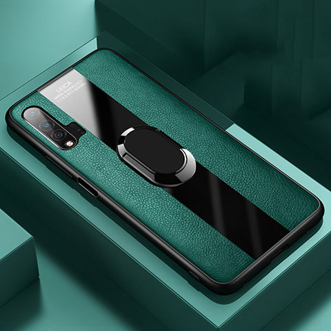 Funda Silicona Goma de Cuero Carcasa con Magnetico Anillo de dedo Soporte T01 para Huawei Nova 6 Verde