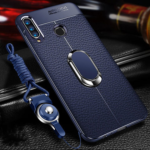 Funda Silicona Goma de Cuero Carcasa con Magnetico Anillo de dedo Soporte T01 para Huawei P Smart+ Plus (2019) Azul