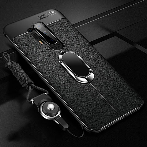 Funda Silicona Goma de Cuero Carcasa con Magnetico Anillo de dedo Soporte T01 para OnePlus 8 Pro Negro