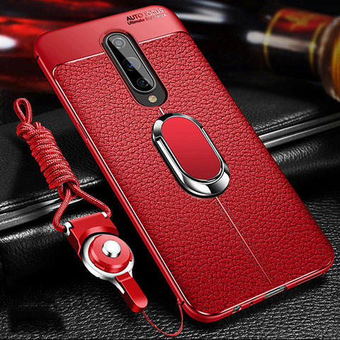 Funda Silicona Goma de Cuero Carcasa con Magnetico Anillo de dedo Soporte T01 para OnePlus 8 Rojo