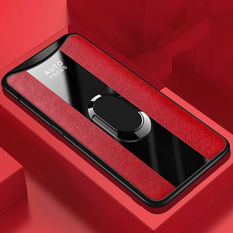 Funda Silicona Goma de Cuero Carcasa con Magnetico Anillo de dedo Soporte T01 para Oppo Find X Rojo