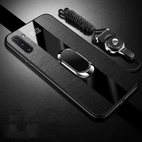 Funda Silicona Goma de Cuero Carcasa con Magnetico Anillo de dedo Soporte T01 para Samsung Galaxy Note 10 Negro