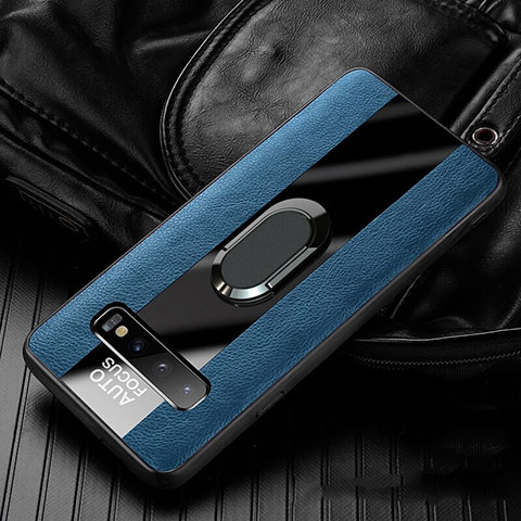 Funda Silicona Goma de Cuero Carcasa con Magnetico Anillo de dedo Soporte T01 para Samsung Galaxy S10 5G Azul