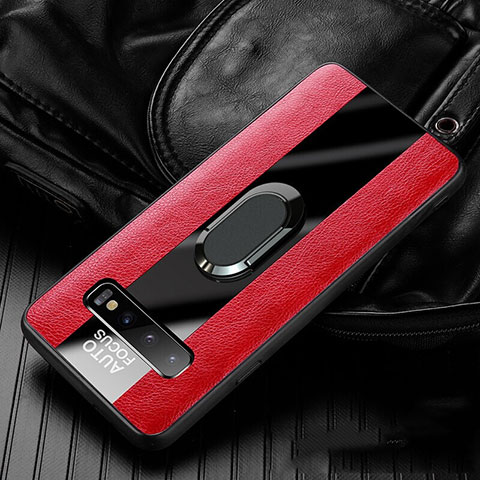 Funda Silicona Goma de Cuero Carcasa con Magnetico Anillo de dedo Soporte T01 para Samsung Galaxy S10 Rojo