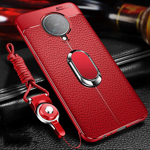 Funda Silicona Goma de Cuero Carcasa con Magnetico Anillo de dedo Soporte T01 para Xiaomi Poco F2 Pro Rojo