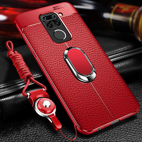 Funda Silicona Goma de Cuero Carcasa con Magnetico Anillo de dedo Soporte T01 para Xiaomi Redmi 10X 4G Rojo