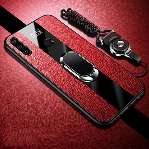 Funda Silicona Goma de Cuero Carcasa con Magnetico Anillo de dedo Soporte T02 para Huawei Honor 10i Rojo