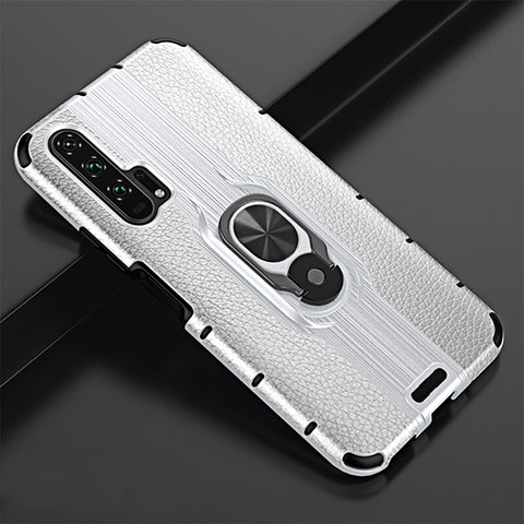 Funda Silicona Goma de Cuero Carcasa con Magnetico Anillo de dedo Soporte T02 para Huawei Honor 20 Pro Blanco