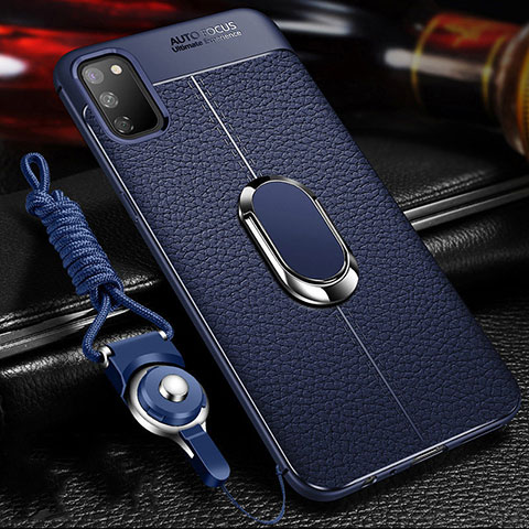 Funda Silicona Goma de Cuero Carcasa con Magnetico Anillo de dedo Soporte T02 para Huawei Honor V30 5G Azul