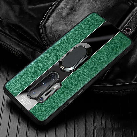 Funda Silicona Goma de Cuero Carcasa con Magnetico Anillo de dedo Soporte T02 para OnePlus 8 Pro Verde