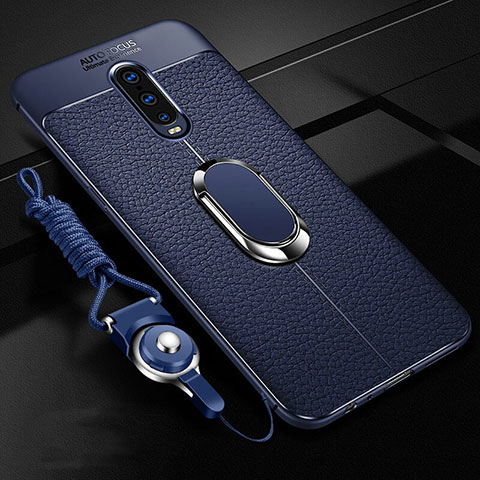 Funda Silicona Goma de Cuero Carcasa con Magnetico Anillo de dedo Soporte T02 para Oppo R17 Pro Azul