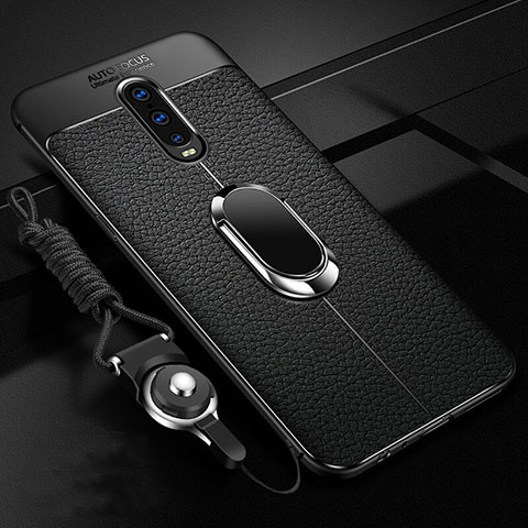 Funda Silicona Goma de Cuero Carcasa con Magnetico Anillo de dedo Soporte T02 para Oppo R17 Pro Negro