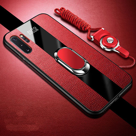 Funda Silicona Goma de Cuero Carcasa con Magnetico Anillo de dedo Soporte T02 para Samsung Galaxy Note 10 Plus 5G Rojo