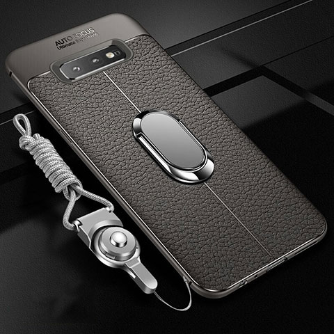 Funda Silicona Goma de Cuero Carcasa con Magnetico Anillo de dedo Soporte T02 para Samsung Galaxy S10 Plus Gris