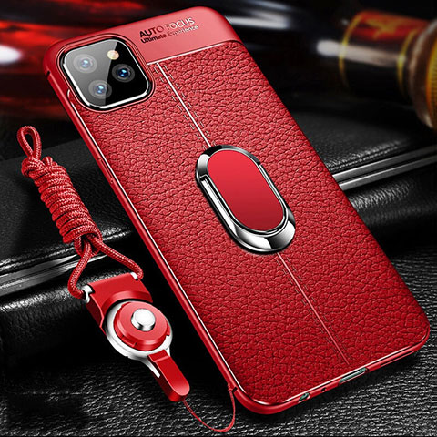 Funda Silicona Goma de Cuero Carcasa con Magnetico Anillo de dedo Soporte T03 para Apple iPhone 11 Pro Rojo