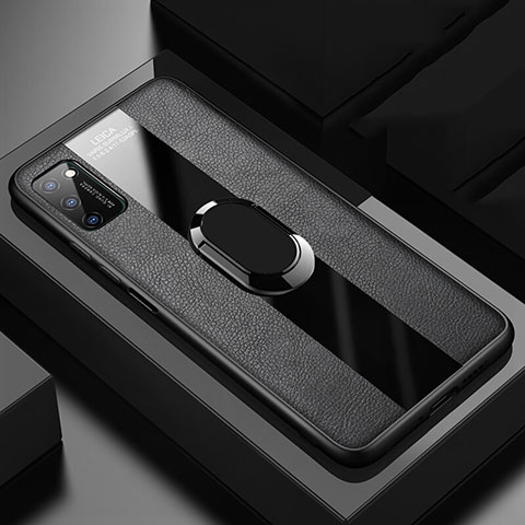 Funda Silicona Goma de Cuero Carcasa con Magnetico Anillo de dedo Soporte T03 para Huawei Honor V30 5G Negro