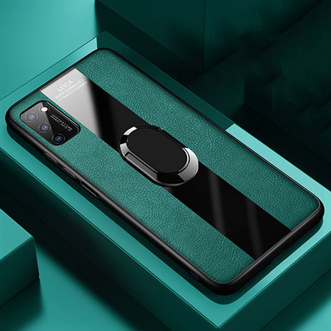 Funda Silicona Goma de Cuero Carcasa con Magnetico Anillo de dedo Soporte T03 para Huawei Honor V30 5G Verde