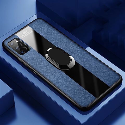 Funda Silicona Goma de Cuero Carcasa con Magnetico Anillo de dedo Soporte T03 para Huawei Honor V30 Pro 5G Azul