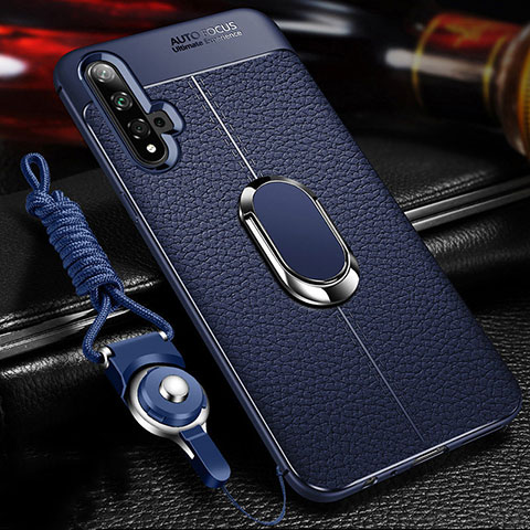 Funda Silicona Goma de Cuero Carcasa con Magnetico Anillo de dedo Soporte T03 para Huawei Nova 5 Pro Azul