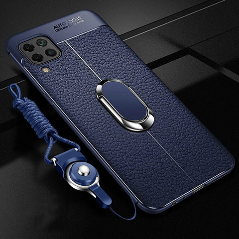 Funda Silicona Goma de Cuero Carcasa con Magnetico Anillo de dedo Soporte T03 para Huawei Nova 6 SE Azul