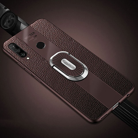 Funda Silicona Goma de Cuero Carcasa con Magnetico Anillo de dedo Soporte T03 para Huawei P30 Lite XL Marron