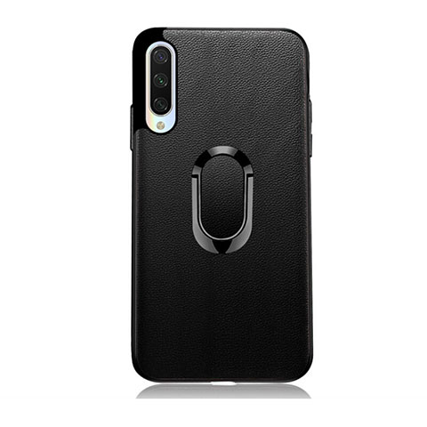 Funda Silicona Goma de Cuero Carcasa con Magnetico Anillo de dedo Soporte T03 para Xiaomi Mi A3 Negro