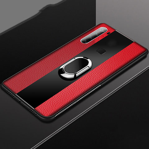 Funda Silicona Goma de Cuero Carcasa con Magnetico Anillo de dedo Soporte T03 para Xiaomi Redmi Note 8 (2021) Rojo