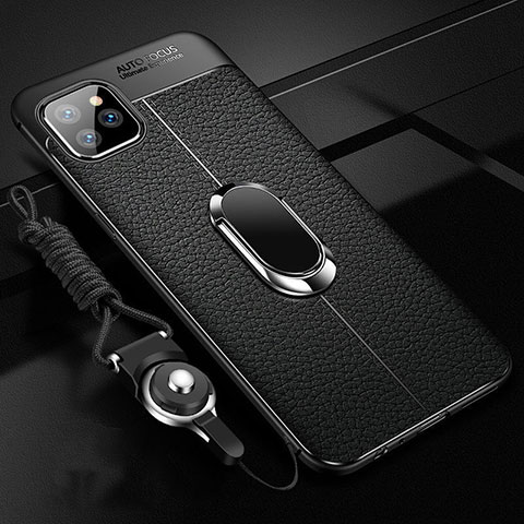 Funda Silicona Goma de Cuero Carcasa con Magnetico Anillo de dedo Soporte T04 para Apple iPhone 11 Pro Negro