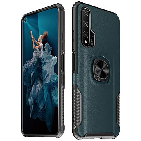 Funda Silicona Goma de Cuero Carcasa con Magnetico Anillo de dedo Soporte T04 para Huawei Honor 20 Pro Verde