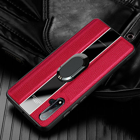 Funda Silicona Goma de Cuero Carcasa con Magnetico Anillo de dedo Soporte T04 para Huawei Nova 5 Pro Rojo