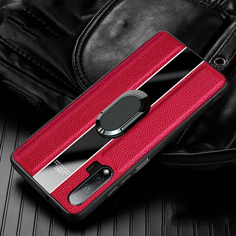 Funda Silicona Goma de Cuero Carcasa con Magnetico Anillo de dedo Soporte T04 para Huawei Nova 6 5G Rojo