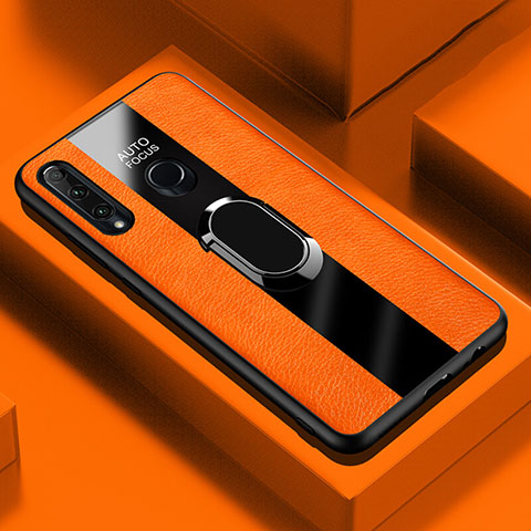 Funda Silicona Goma de Cuero Carcasa con Magnetico Anillo de dedo Soporte T04 para Huawei P Smart+ Plus (2019) Naranja