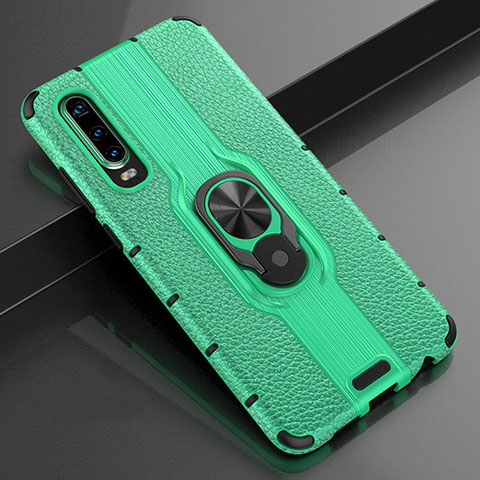 Funda Silicona Goma de Cuero Carcasa con Magnetico Anillo de dedo Soporte T04 para Huawei P30 Verde