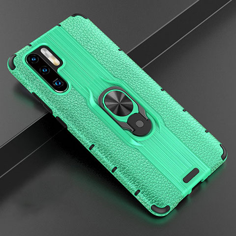 Funda Silicona Goma de Cuero Carcasa con Magnetico Anillo de dedo Soporte T06 para Huawei P30 Pro Verde