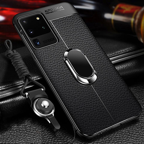 Funda Silicona Goma de Cuero Carcasa con Magnetico Anillo de dedo Soporte WL1 para Samsung Galaxy S20 Ultra 5G Negro