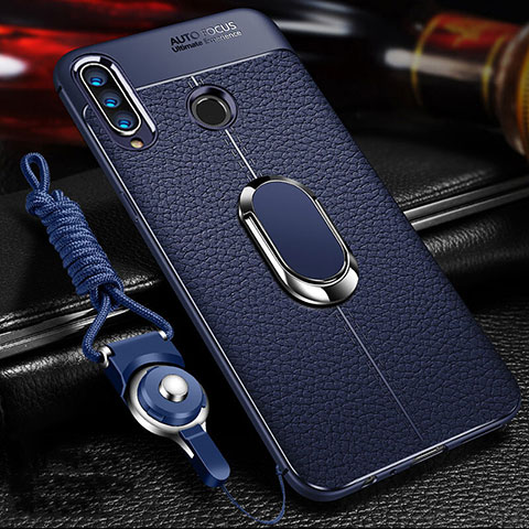 Funda Silicona Goma de Cuero Carcasa con Magnetico Anillo de dedo Soporte Z01 para Huawei P30 Lite Azul