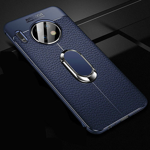 Funda Silicona Goma de Cuero Carcasa con Magnetico Anillo de dedo Soporte Z02 para Huawei Mate 30 Pro Azul