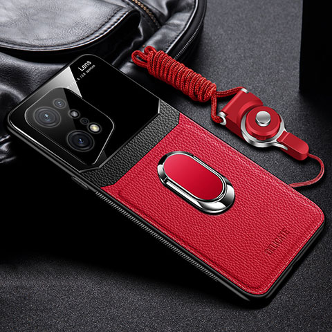 Funda Silicona Goma de Cuero Carcasa con Magnetico FL1 para Oppo Find X5 5G Rojo