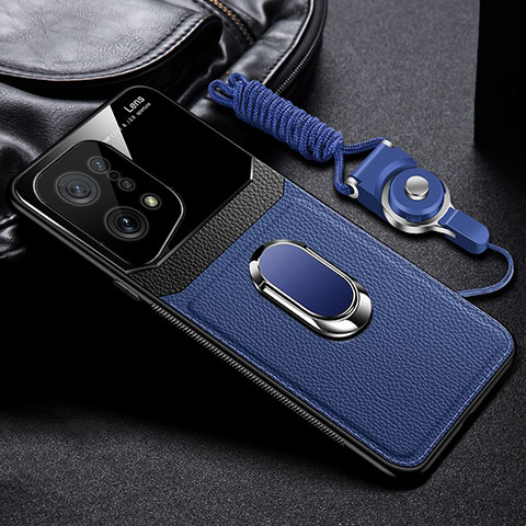 Funda Silicona Goma de Cuero Carcasa con Magnetico FL1 para Oppo Find X5 Pro 5G Azul