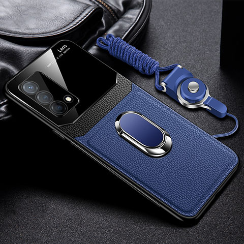 Funda Silicona Goma de Cuero Carcasa con Magnetico FL1 para Oppo K9 5G Azul