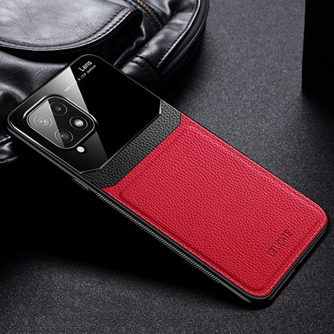 Funda Silicona Goma de Cuero Carcasa con Magnetico FL1 para Samsung Galaxy A22 4G Rojo
