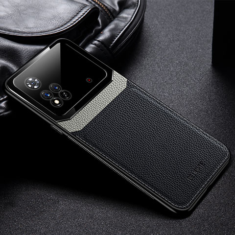 Funda Silicona Goma de Cuero Carcasa con Magnetico FL1 para Xiaomi Poco M4 Pro 4G Negro