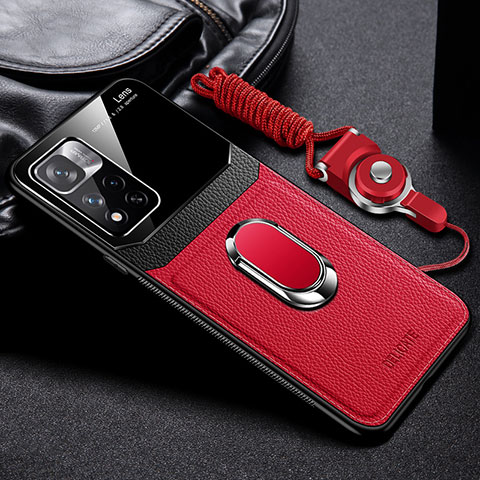 Funda Silicona Goma de Cuero Carcasa con Magnetico FL2 para Xiaomi Redmi Note 11 Pro+ Plus 5G Rojo