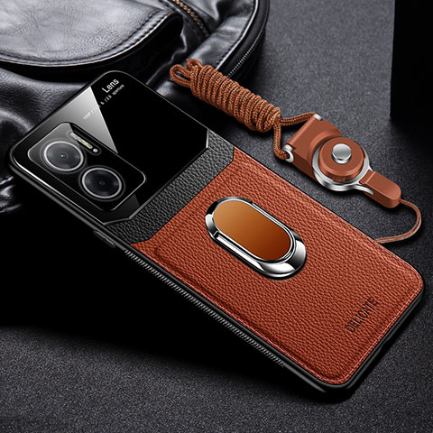 Funda Silicona Goma de Cuero Carcasa con Magnetico FL2 para Xiaomi Redmi Note 11E 5G Marron