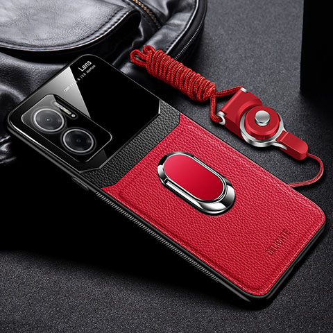 Funda Silicona Goma de Cuero Carcasa con Magnetico FL2 para Xiaomi Redmi Note 11E 5G Rojo
