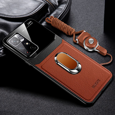 Funda Silicona Goma de Cuero Carcasa con Magnetico FL2 para Xiaomi Redmi Note 11S 5G Marron