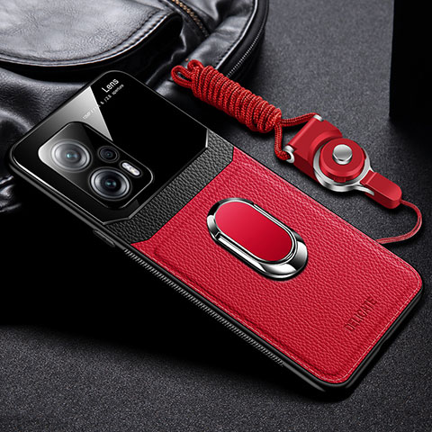 Funda Silicona Goma de Cuero Carcasa con Magnetico FL2 para Xiaomi Redmi Note 11T Pro+ Plus 5G Rojo