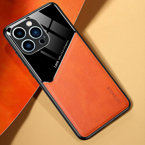 Funda Silicona Goma de Cuero Carcasa con Magnetico para Apple iPhone 14 Pro Naranja